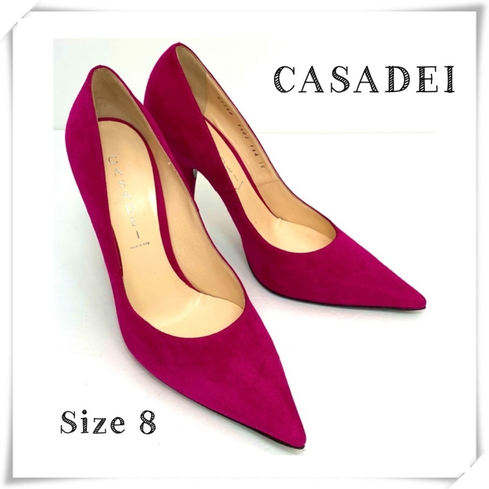 Casadei Suede Classic Pointed Toe Stiletto Heel Pumps Fuchsia Pink Size 8 NWOT